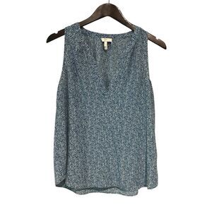 Joie Blue and White Sleeveless Silk Tank Blouse Size Large